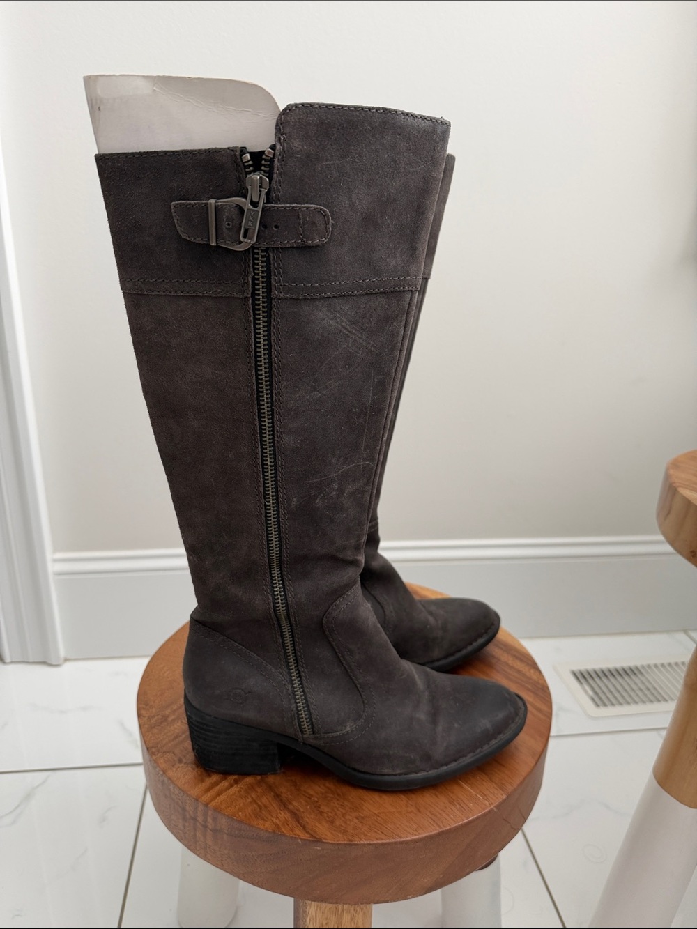 Born Tall Suede-Look Riding Boots in Dark Gray